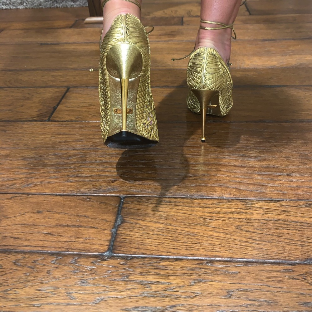 Tom Ford Gold Lace up pumps 37.5 - Picture 7 of 8